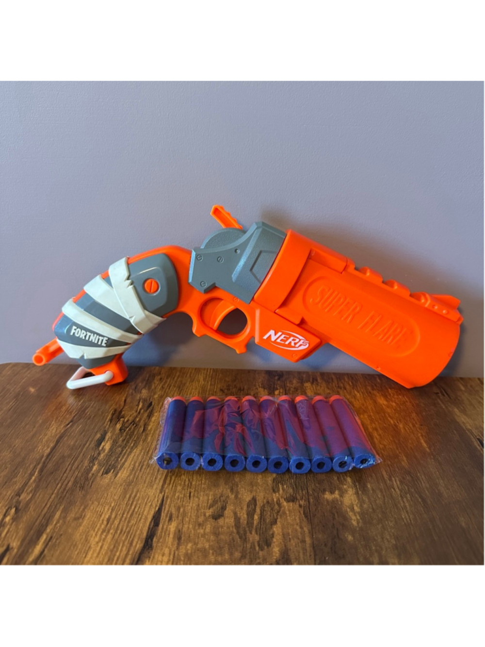 NERF Fortnite Super Flare Blaster Orange Gray w 10 Darts Toy Gun